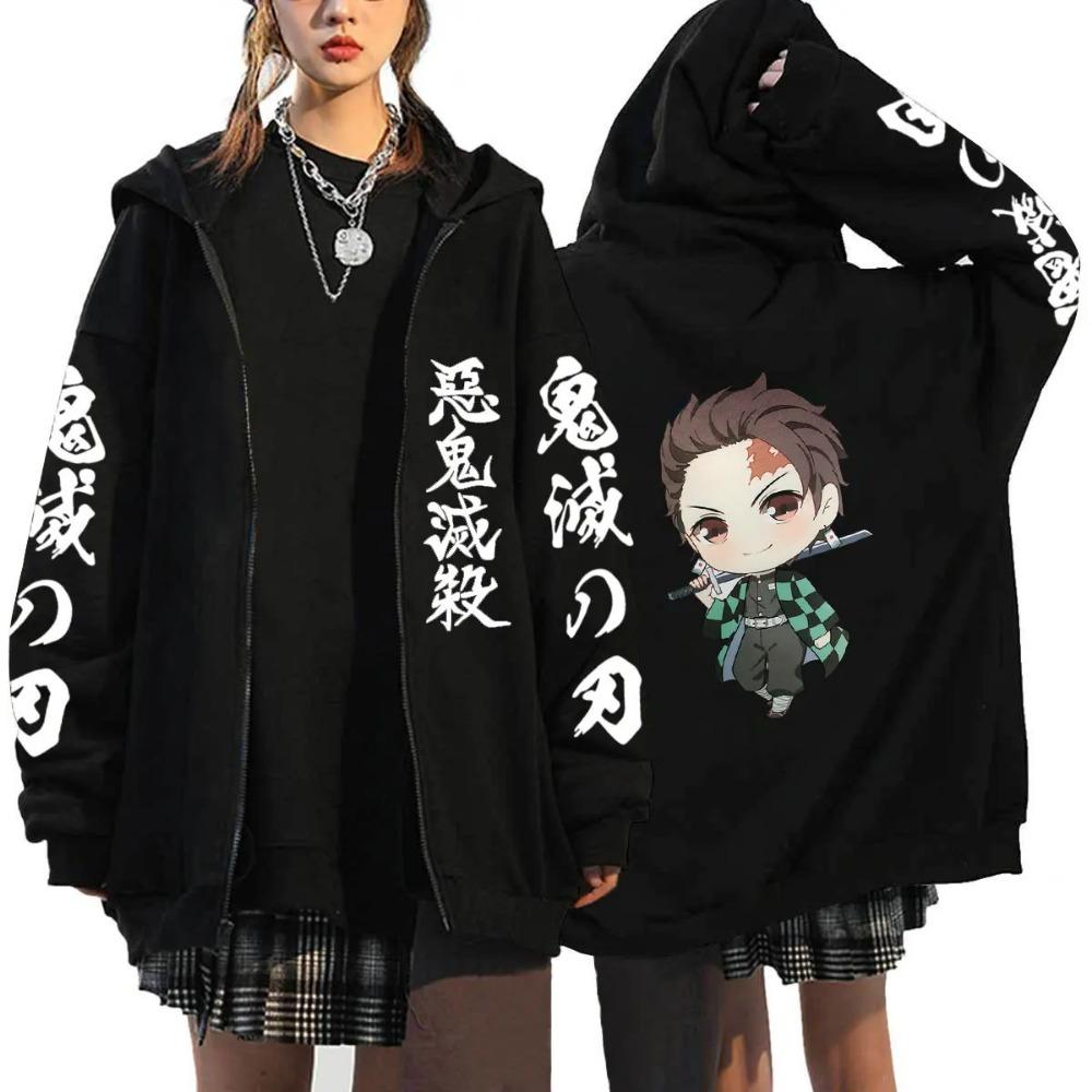 Hot Anime Demon Men Women Zip Hoodies Harajuku Sweatshirt Zipper Jacket Slayer Kamado Nezuko And Kamado Tanjirou Print Hooded