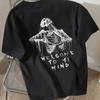 Cool Skull "WELCOME To MY MIND" Letter Print, Women's Round Neck Short Sleeve T-Shirt, Women's Athletic T-Shirt, Suitable for Daily Wear