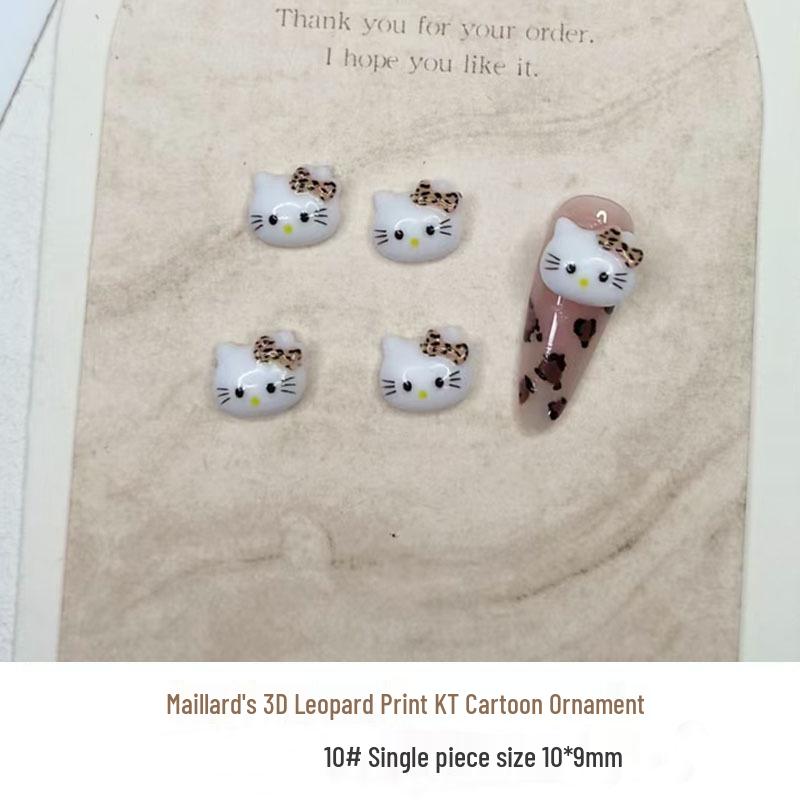 Leopard Print KT Nail Art: Cute Cartoon Cat Bow & Heart Drill Accessories Set