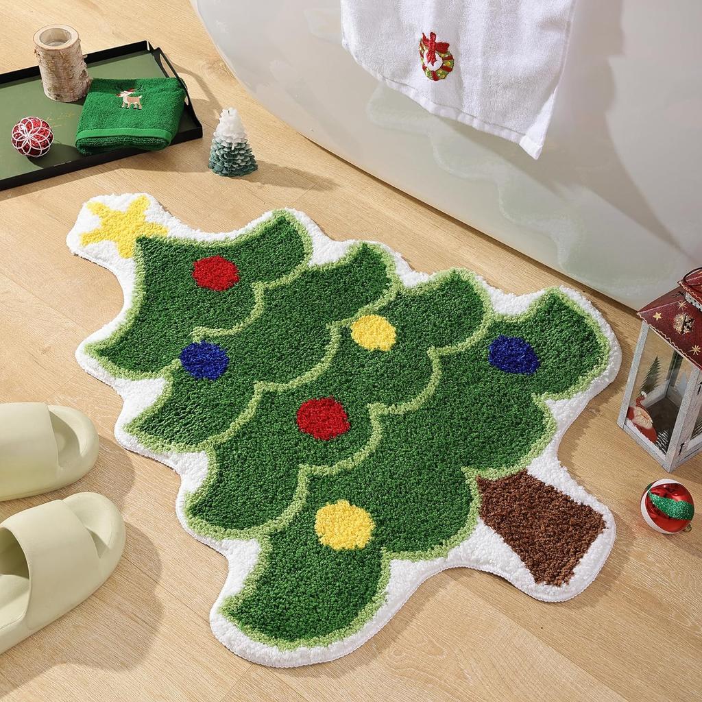 VIKAMA Christmas Imitation Cashmere Carpet Soft Non-Slip Bathroom Kitchen Floor Mat Cute Outdoor Indoor Door Mat Home Decor