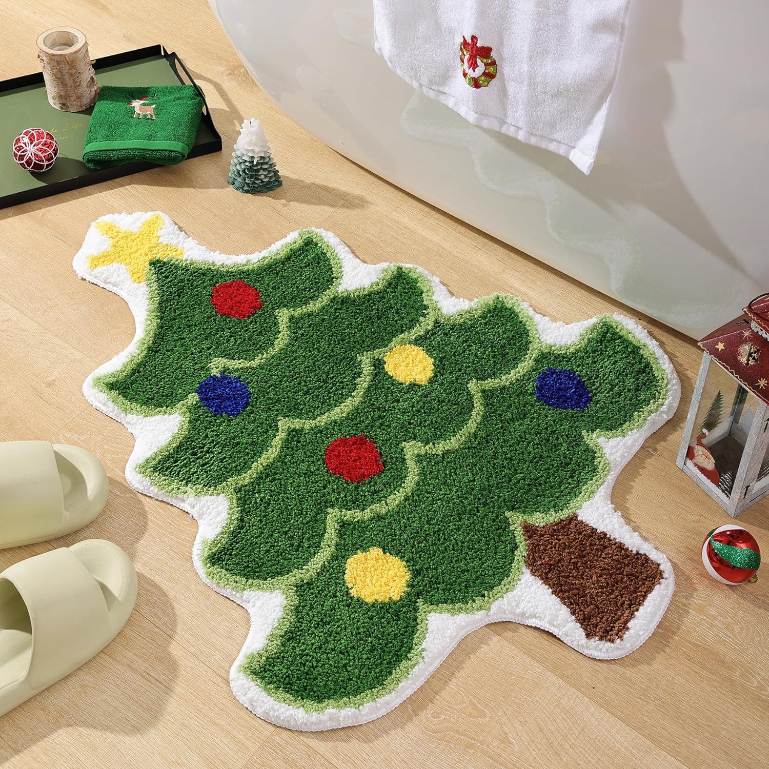 

Nordic Christmas Tree Cashmere Floor Mat Toilet Bathroom Absorbent Non-Slip Foot Mat Home Decor Soft Bedroom Carpet 40x60cm 16x24inch