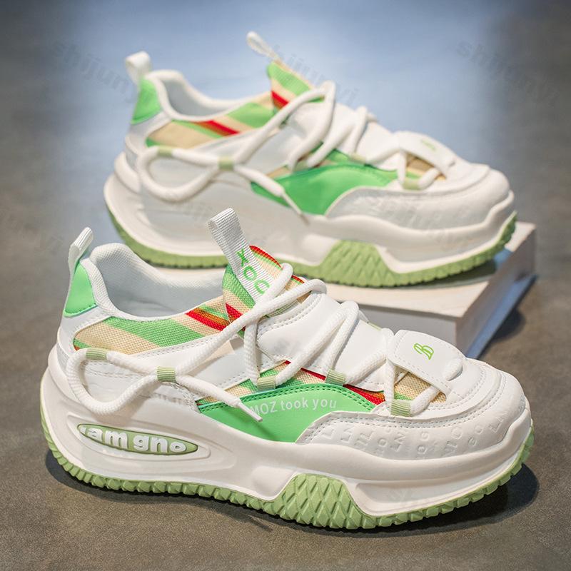 

Men s Shoes 2026 Spring New Breathable Sport Comfortable Shoes Color Blocked Thick Soled Versatile Fashi Trend Casual Sneakers 48 зелений