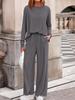 Autumn Trendy Two-Piece Casual Long Sleeve Ribbed Knit Wide Leg Pants Set Women's Fall Fashion