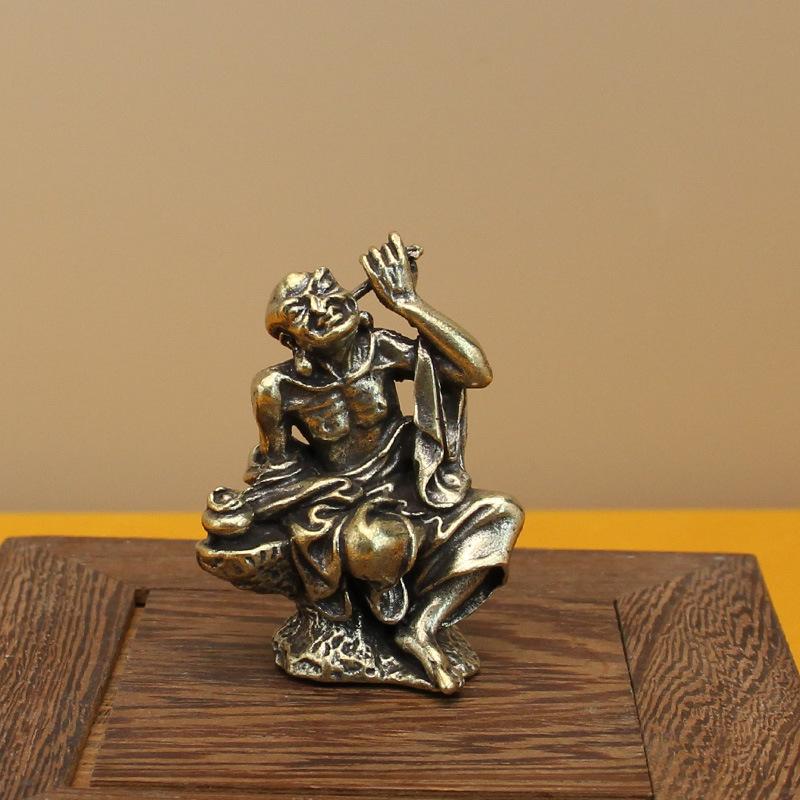 All Brass Eighteen Arhat Ornaments Collection Antique Retro Dragon and Tiger Tabletop Copper Ornaments Solid Mini Copper Man