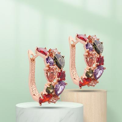 1 Par de Brincos Femininos Modernos Zircônia Cúbica Colorida Confortável de Usar Acessório Brincos Argola da Moda para Festa