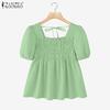 ZANZEA Women Square Collar Summer Casual Short Sleeve Blouse