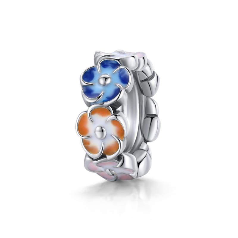

WOSTU 925 Silver Colorful Cherry Blossoms Charms Pink Flower Beads Fit Bracelet Pendant DIY Jewelry Making