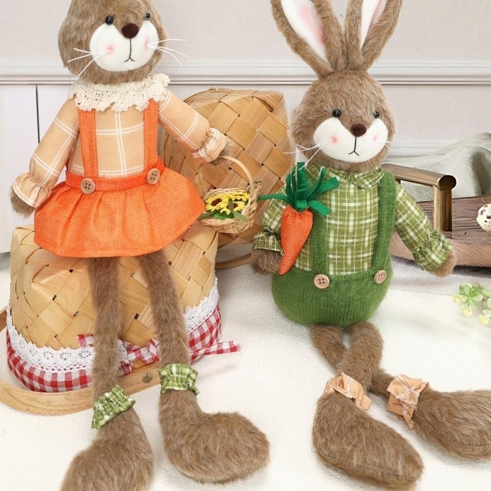 Ručně vyrobená figurka králíčka s dlouhýma nohama Pastýřský styl Králíček plyšová hračka Zahradní párty