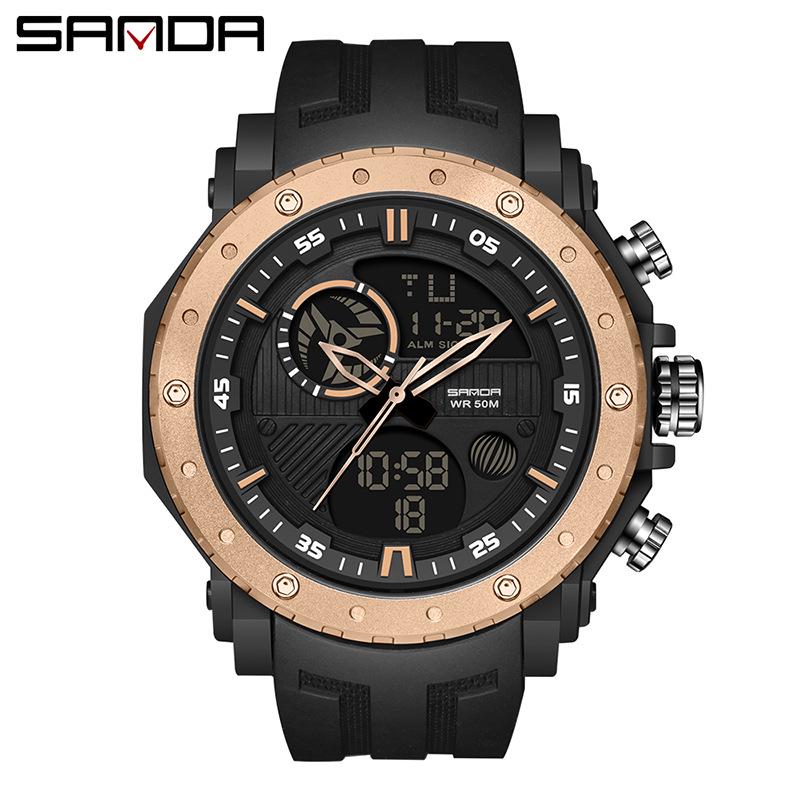 Relógio Esportivo Luminoso Multifunção com Duplo Display Masculino Sanda - À Prova d'Água e Ideal para Aventuras ao Ar Livre