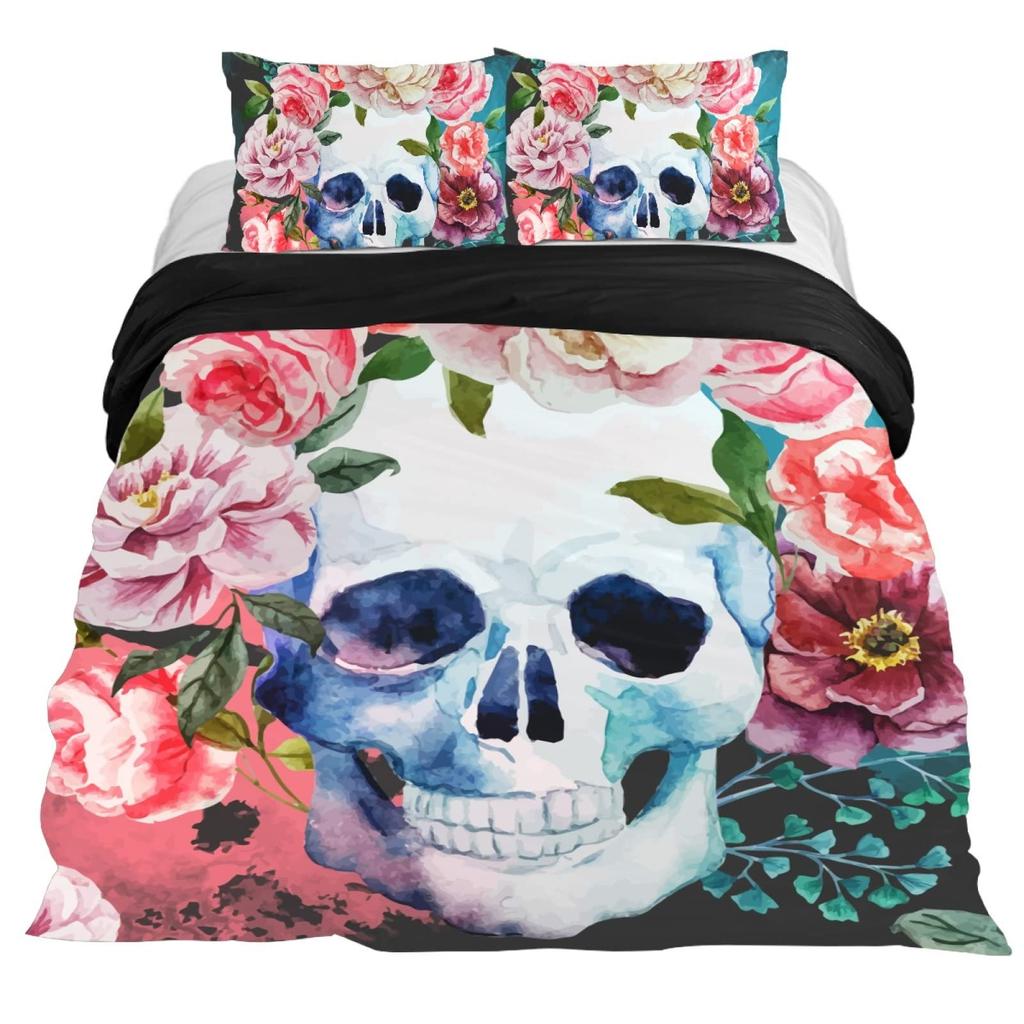 Lucifer Morningstar Set Copripiumino Satanico Set Biancheria da Letto Satanica Dimensioni Matrimoniali Queen Size, Copripiumino Trapuntato Gotico con Teschio