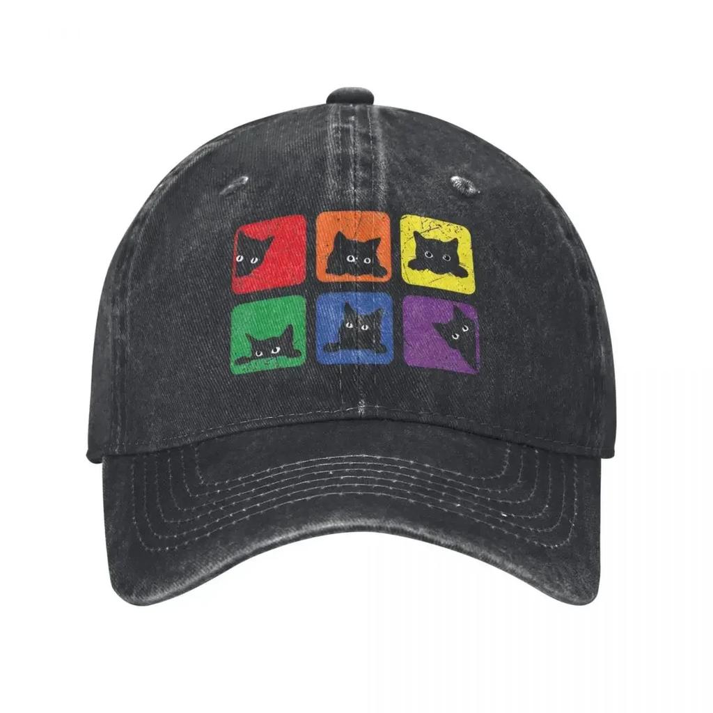 Klassische Lustige Katzen Stolz Katzenliebhaber Lgbt Katzenliebhaber Baseballkappen Unisex Stil Used Denim Kopfbedeckung Outdoor Golfmützen Kappe