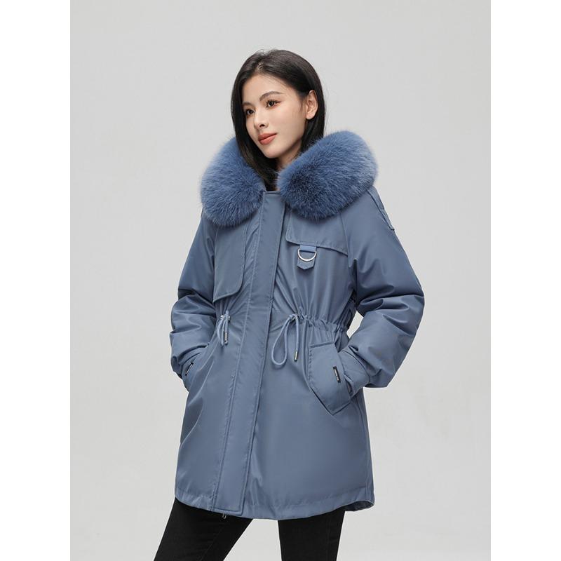 

Куртка больших размеров. Удаление подкладки осенью и зимой. Хлопковая куртка. Женская приталенная куртка с большим меховым воротником. Хлопковая куртка. 2XL синий