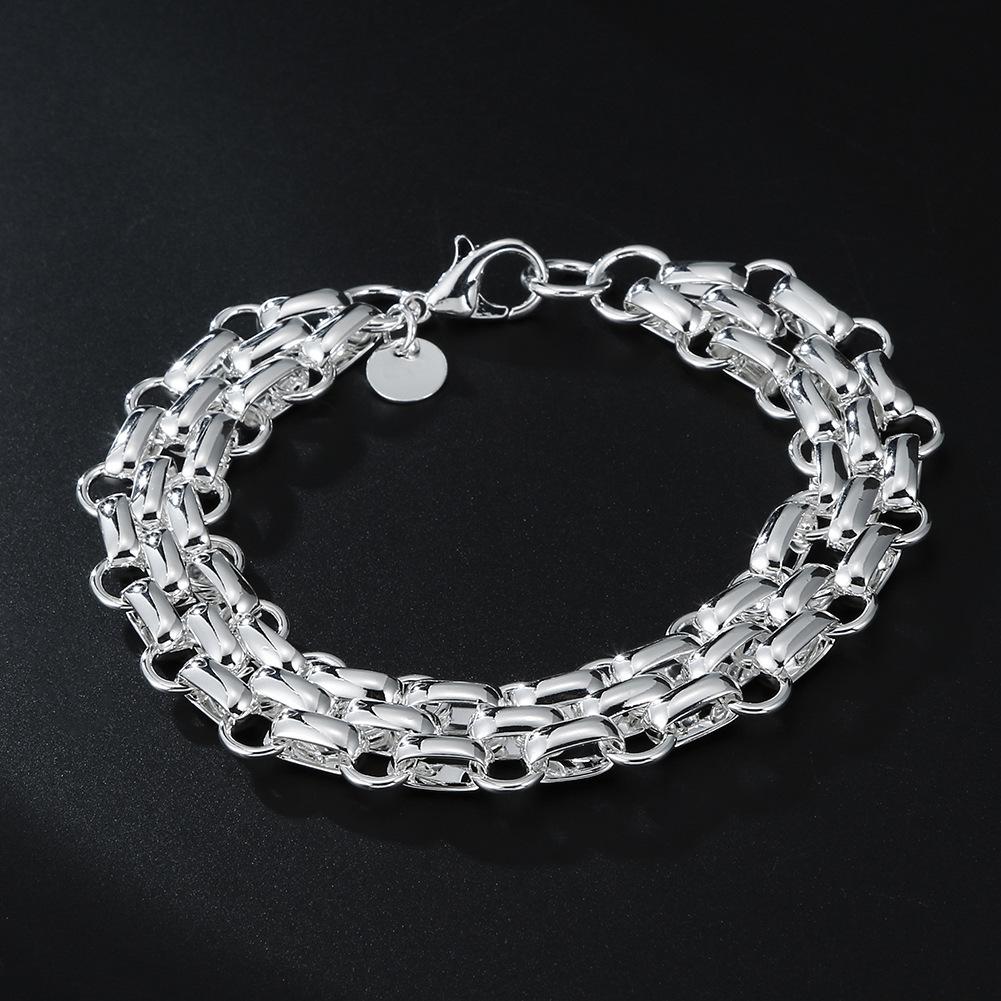 Noble Unisex 925 Sterling Silver Lnterlocking Circle Bracelet Chain - A Perfect Couple Jewelry Gift For Man Women Wedding Party