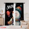 2pcs,2D plane printing Light Filtering Curtains Cute Snowman Durable 100% Polyester Fabric (without rod) Decorations Outdoor Use