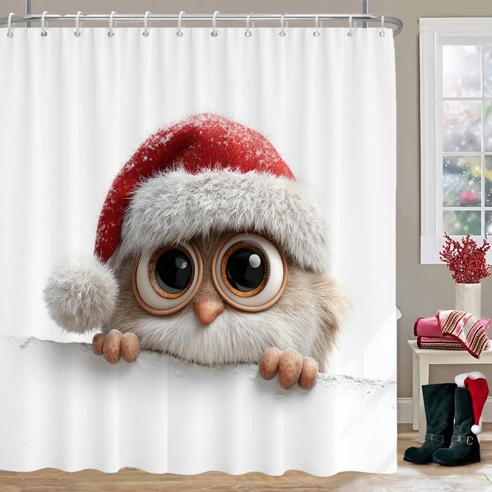 Interesting cat and dog Christmas Shower Curtain, Bathroom Decorative Shower Curtain, Waterproof Shower Curtain with Hooks