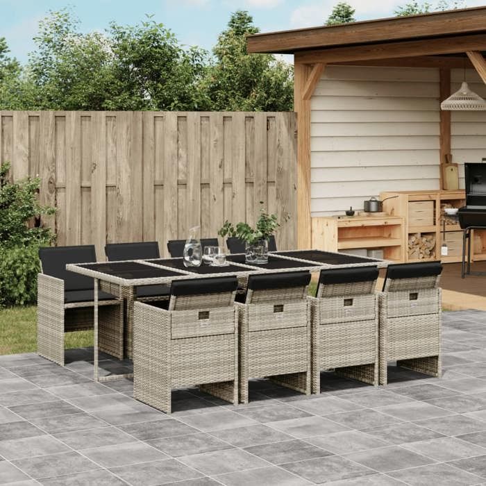 VidaXL Ensemble à manger de jardin et coussins 9 pcs gris clair rotin 3277690