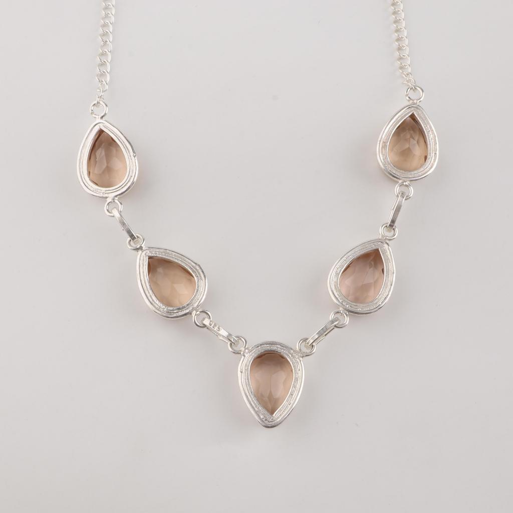 Peach Tourmaline Gemstone 925 Sterling Silver Homemade Women Necklace For Anniversary RN-1-15