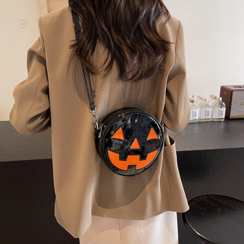 Purse Round Halloween Pumpkin Shoulder Bag Adjustable Strap Pumpkin Devil Shoulder Bag  Students