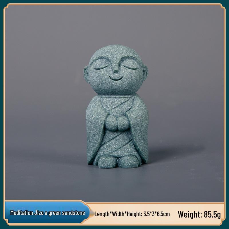 Blue Sandstone Japanese Monk Incense Burner Kyoto Jizo Fish Tank Bonsai Ornament