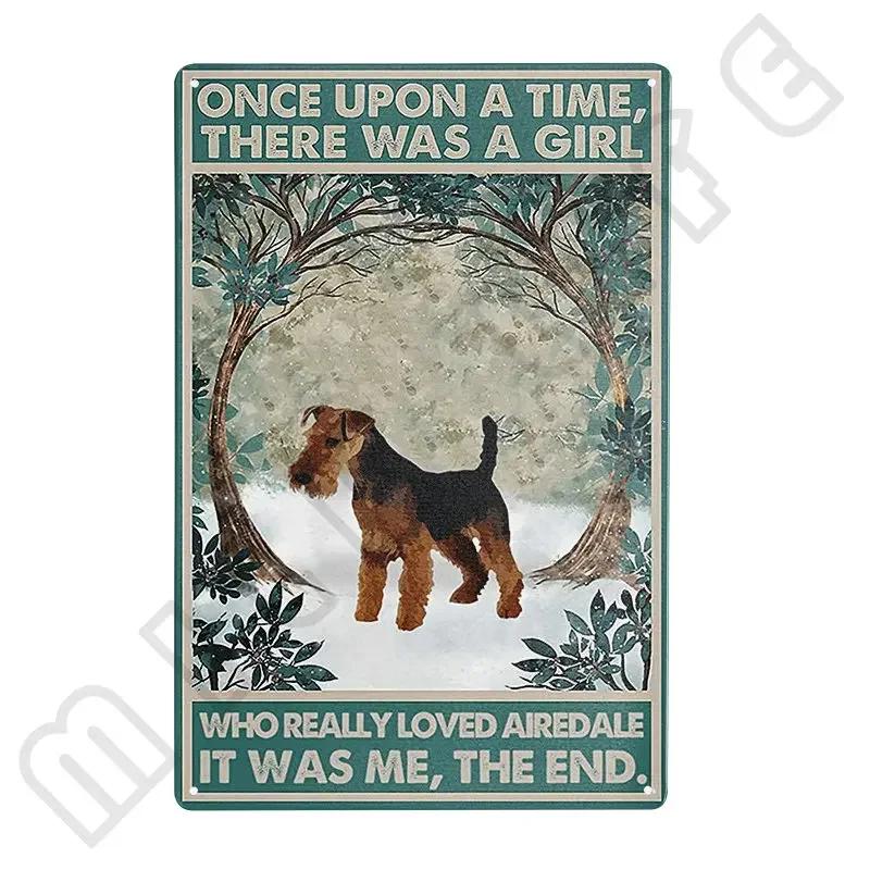 Airedale Terrier Metal Tin Sign Funny Pet Wall Decor for Kitchen Bathroom Bar Office Cafe  X Inch