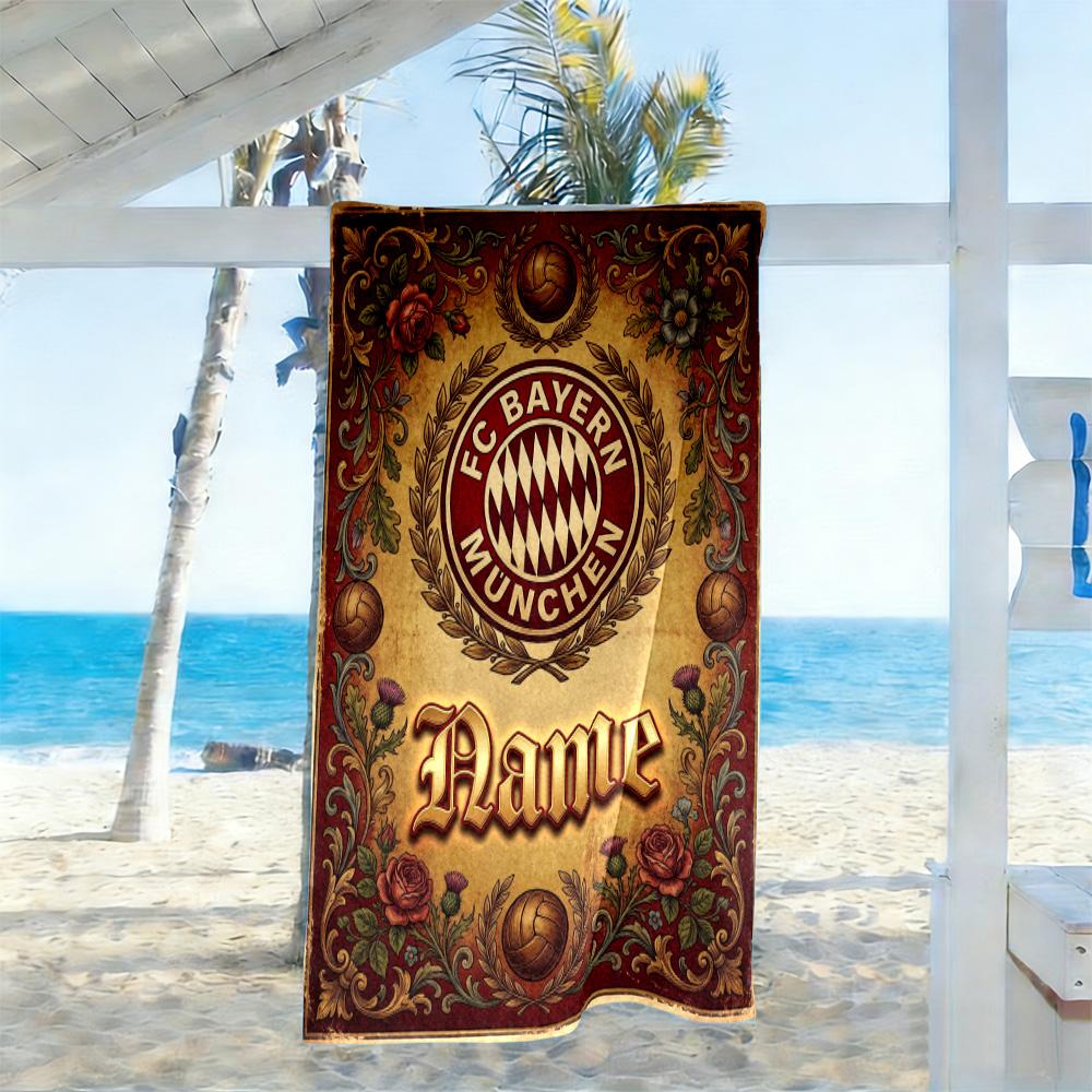 Fc Bayern Munich Champions Personalized Name Beach Towel Super Soft Microfiber Quickdry Fabric Suitable for Swimming Gym Camping Yoga Vacation