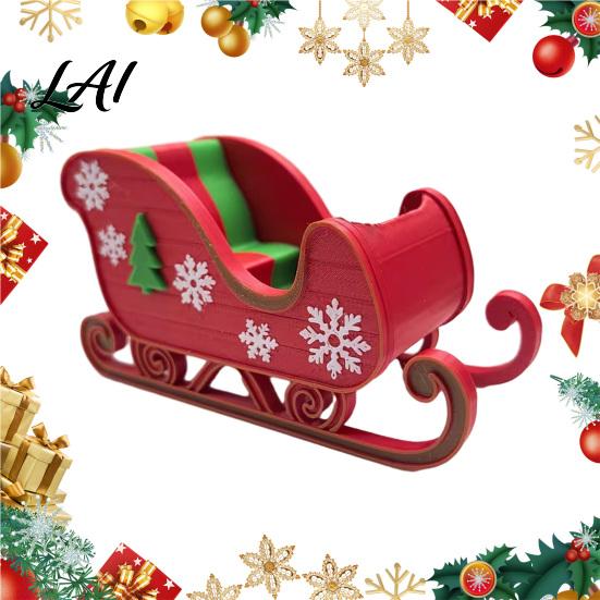 Snowflake Christmas Tree Relief 3D Printed Sleigh Ornament Red And Green Figurine with Holiday Scene Matching Props and Relief Festive Tabletop