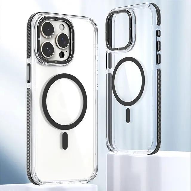 Für iPhone 15 14 13 12 11 Plus Pro Max Hülle Farbiger Rand Magnetische Magsafe Kabellose Ladeabdeckung Transparente Hülle Sturzsicher Fundas