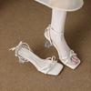 322-3 Sheepskin Version with Sandals Women's Shoes 2025 Summer New Silver Crystal Shoes High Heels