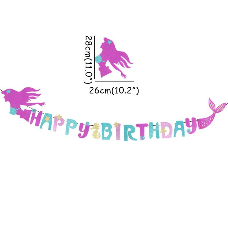 Happy Birthday Banner Mermaid Party Decor Mermaid Tail Shell Bunting Garland Girl First Birthday Party Decoration Baby Shower