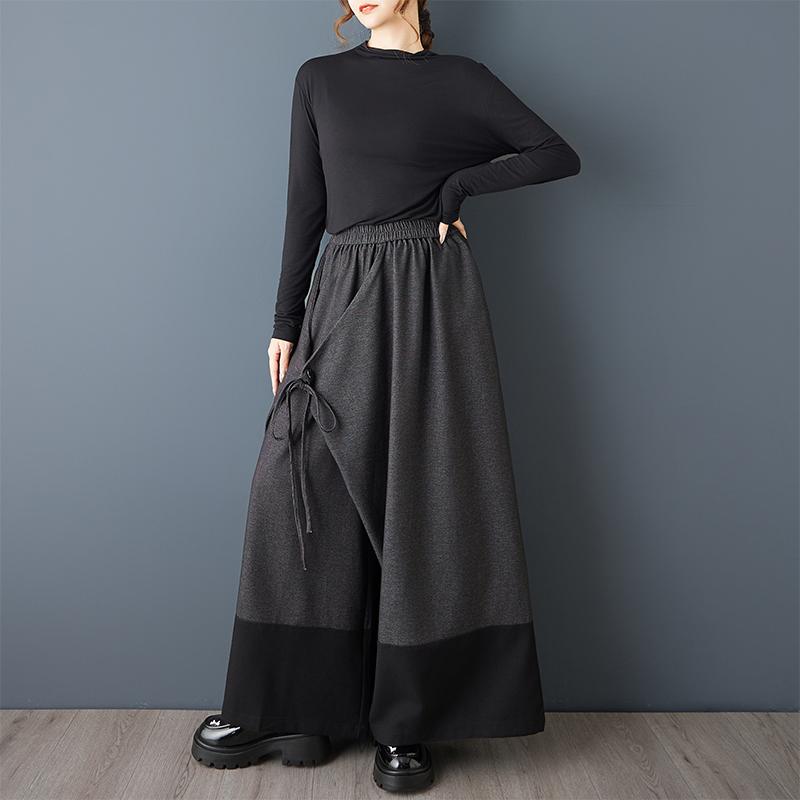 Plus Size Cotton Vintage High Waist Casual Loose Long Spring Autumn Wide Leg Skirt Pants Women Trousers