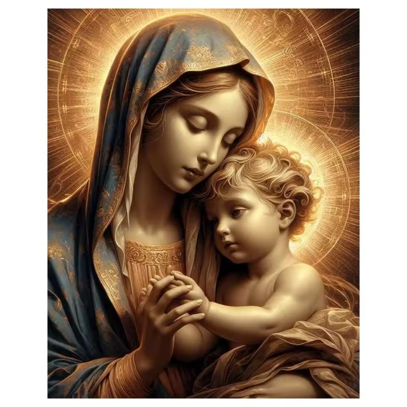 Maria und Jesus Leinwandgemälde Jungfrau Christus Luxus Wandkunst Christliche Religion Poster und Drucke Wohnzimmer Heimdeko