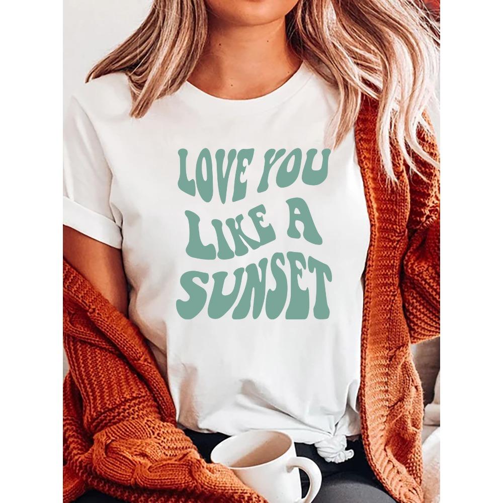 Women'S Top Crew Neck Letter Print Short Sleeve T-Shirt