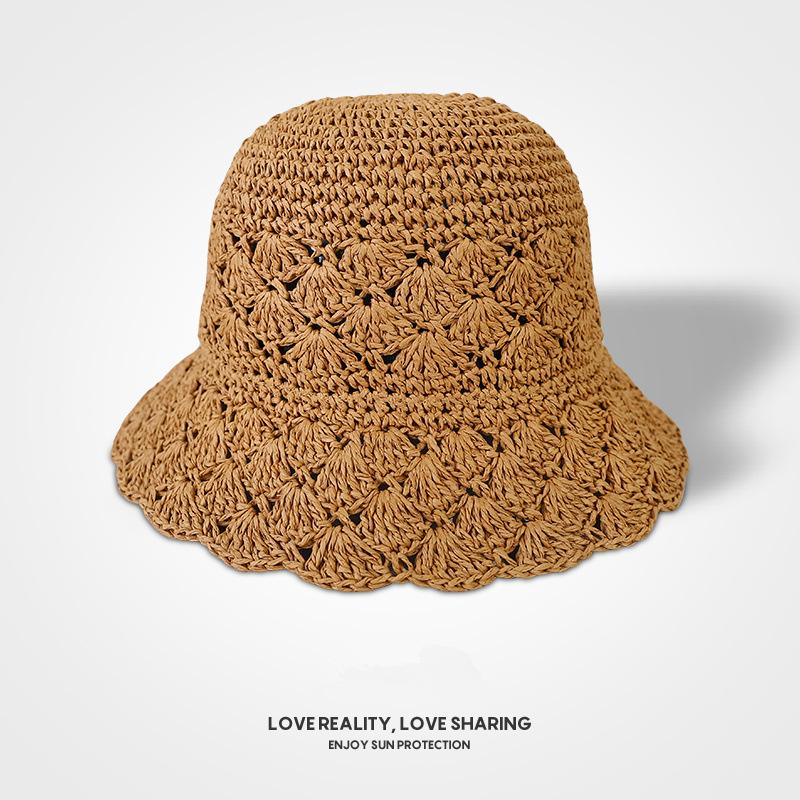 Dámský plážový letní slaměný klobouk s dutým slaměným kloboukem, sluneční klobouk, opalovací krém, módní skládací klobouk