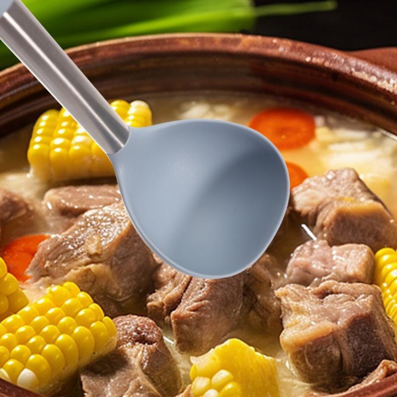 Silicone Kitchen Utensils Stainless Steel Handle Non Stick Pot Kitchenware Cooking Tool Heat-resistant Soup Spoons