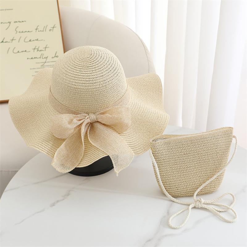 New Fashion 2- -piece Women's Beach Set - Khaki Beige Sun Hat and Woven Bag Lightweight and Breathable Suitable for Spring And