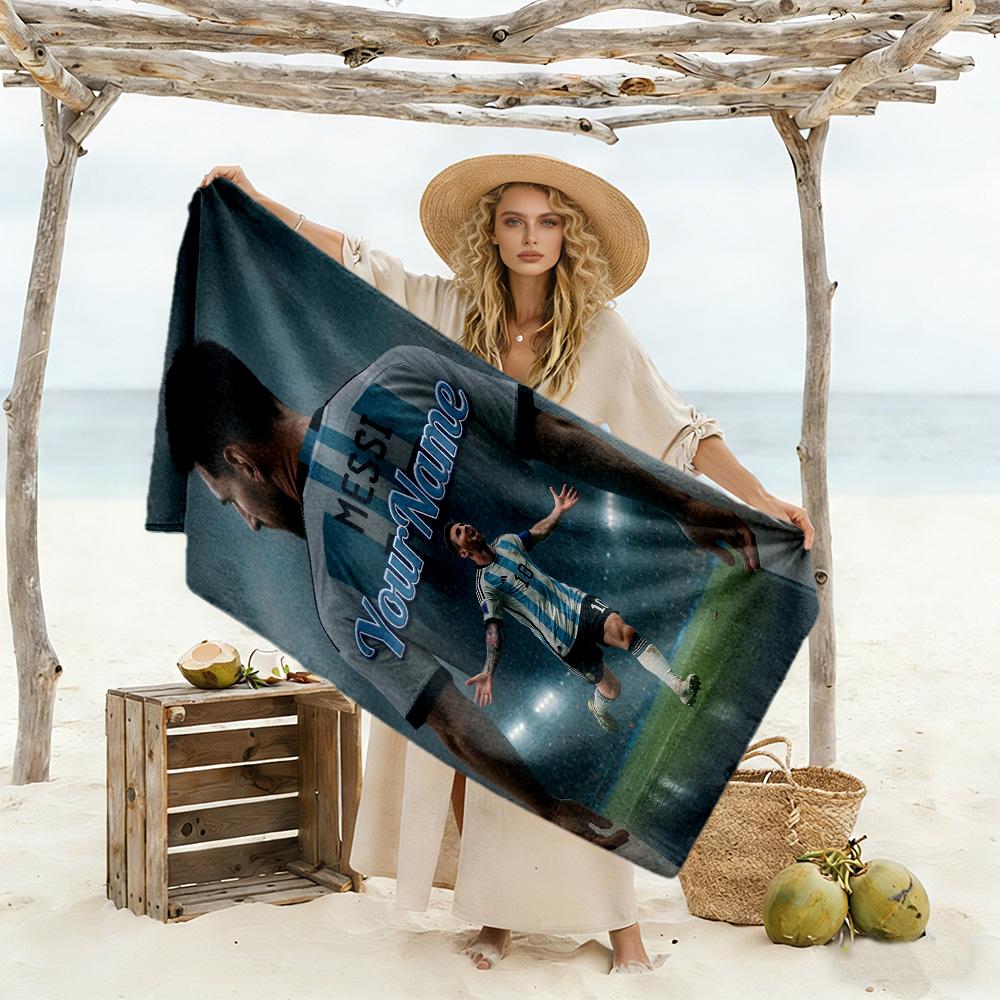 Messi Personalized Text Beach Towel High Absorbency & Quick-Dry Perfect for Traveling Yoga Camping and Swimming