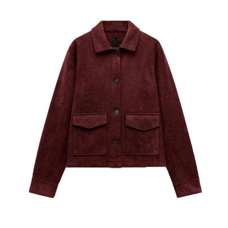 Spring New Arrival Retro Work Clothing Loose Suede Texture Effect Long Sleeves Lapel Jacket 4344622