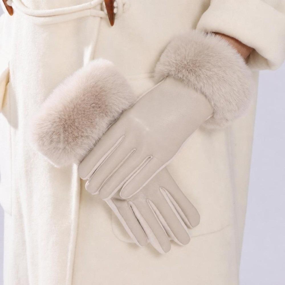 Warm Touchscreen Plush Gloves Faux Fur Trim Cycling Windproof Gloves Women