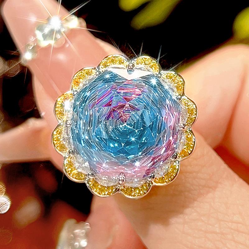 

New Huabi Jewelry Copper Bottom Gold-plated Rose Cut Pink Orchid Light Luxury Seiko Set Female Main Stone 16-10m