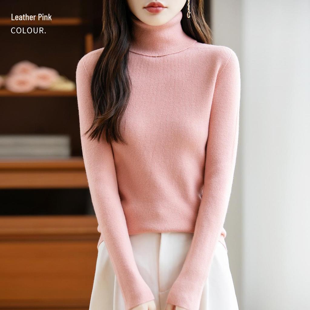 Women's Striped Wool High-Neck Sweater – Knitted Autumn/Winter Pullover Top