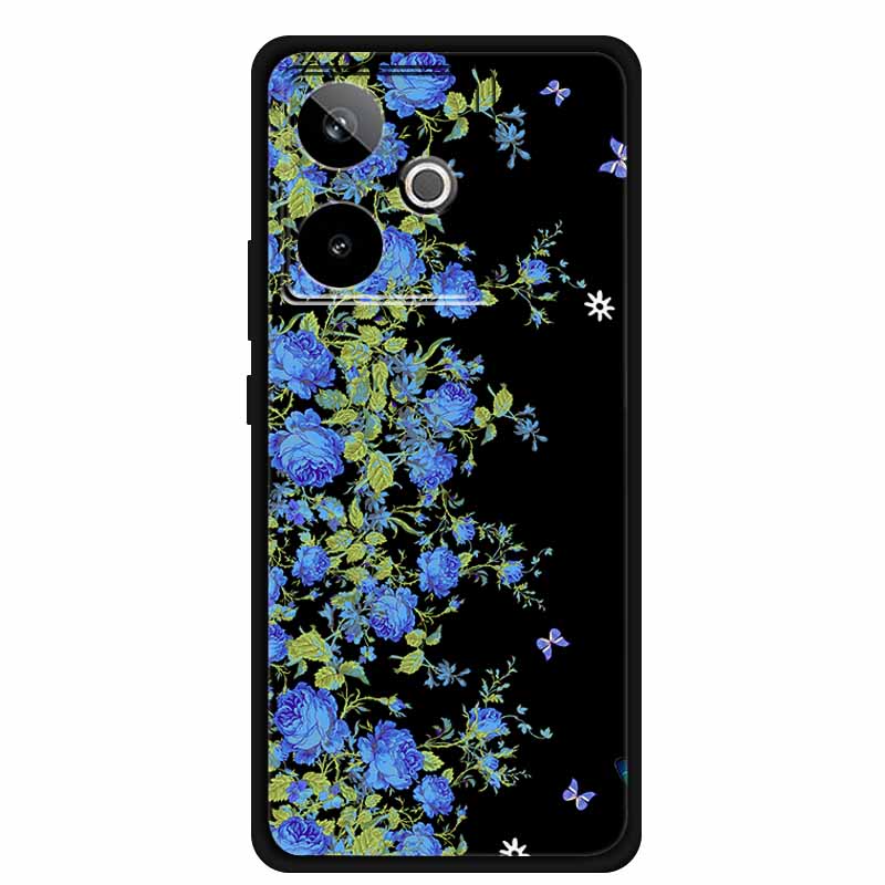For Realme GT7 GT 7T Case Cute Floral Retro Black Silicone Soft Case Back Cover for Realme GT 7 TPU Funda For Realme GT 7T Coque