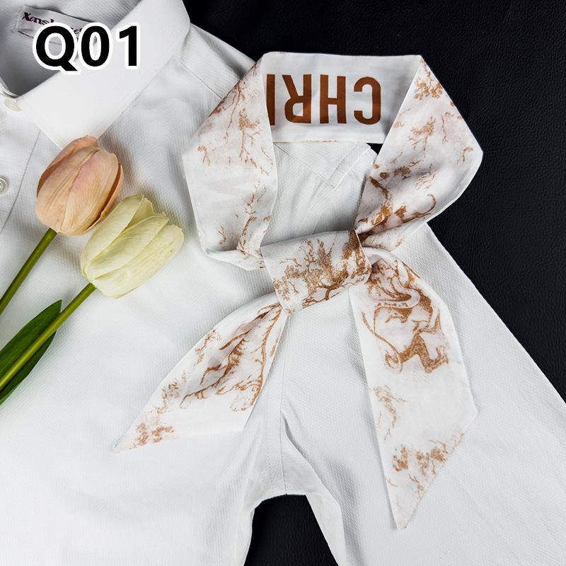 New Long Versatile Silk Scarf Tied Hair Band Bow Letter Floral Streamer Tied Bag Gift Small Silk Scarf