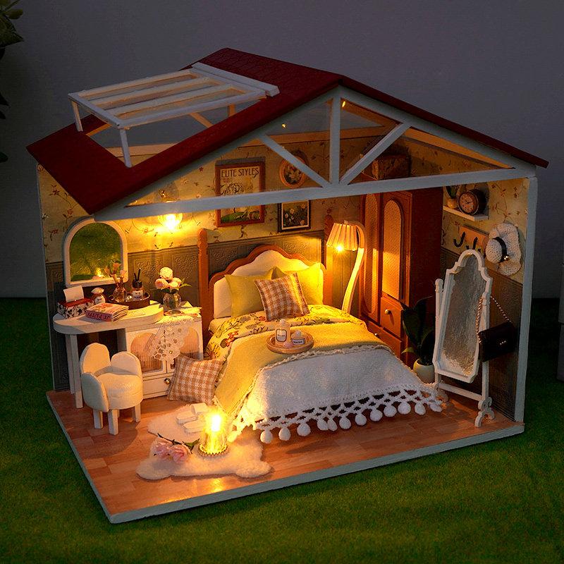 DIY Wooden Miniature Model Kit Convenience Stores Casa 3D Puzzle Doll Houses With Furniture Lights for Friends Birthday Gifts