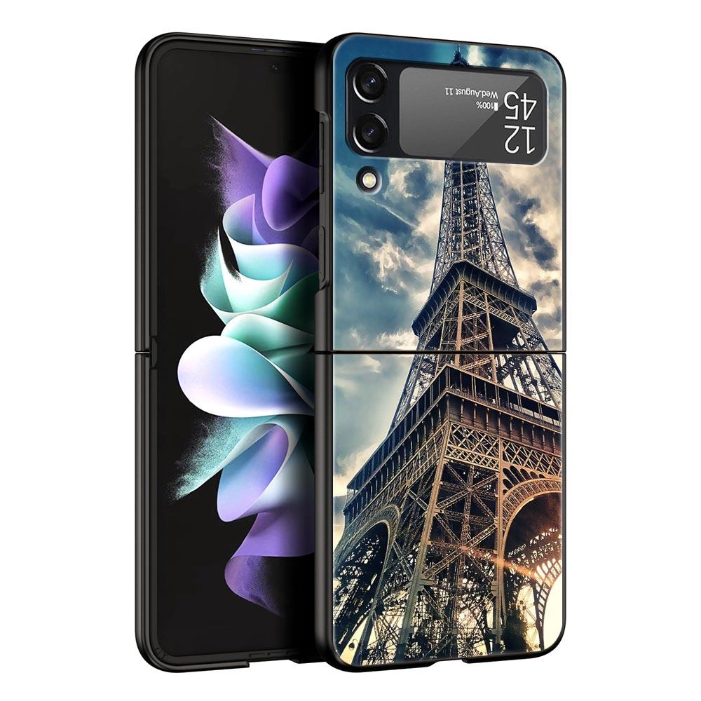 

Phone Case for Samsung Galaxy Z Flip 3 4 5 6 7 Folding Shell For Samsung Z Flip4 Flip5 PC Hard Cover Red Umbrella Eiffel Tower Galaxy Z Flip5