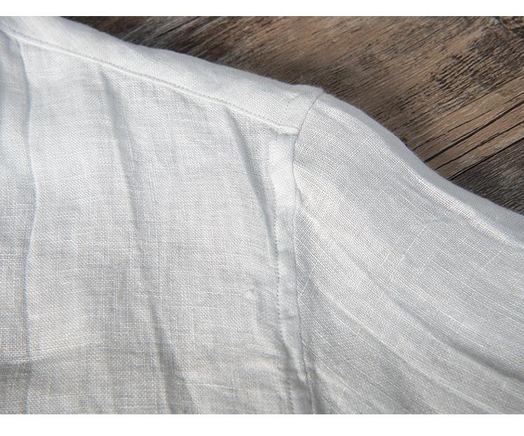 Men's Summer Linen V-Neck Stand Collar Short Sleeve Retro T-Shirt - Plus Size, Thin & Breathable