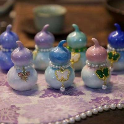 Small Ceramic Gourd Tea Ceremony Ornament with Gradient Crystal Glaze - Stylish Home Decor Gift