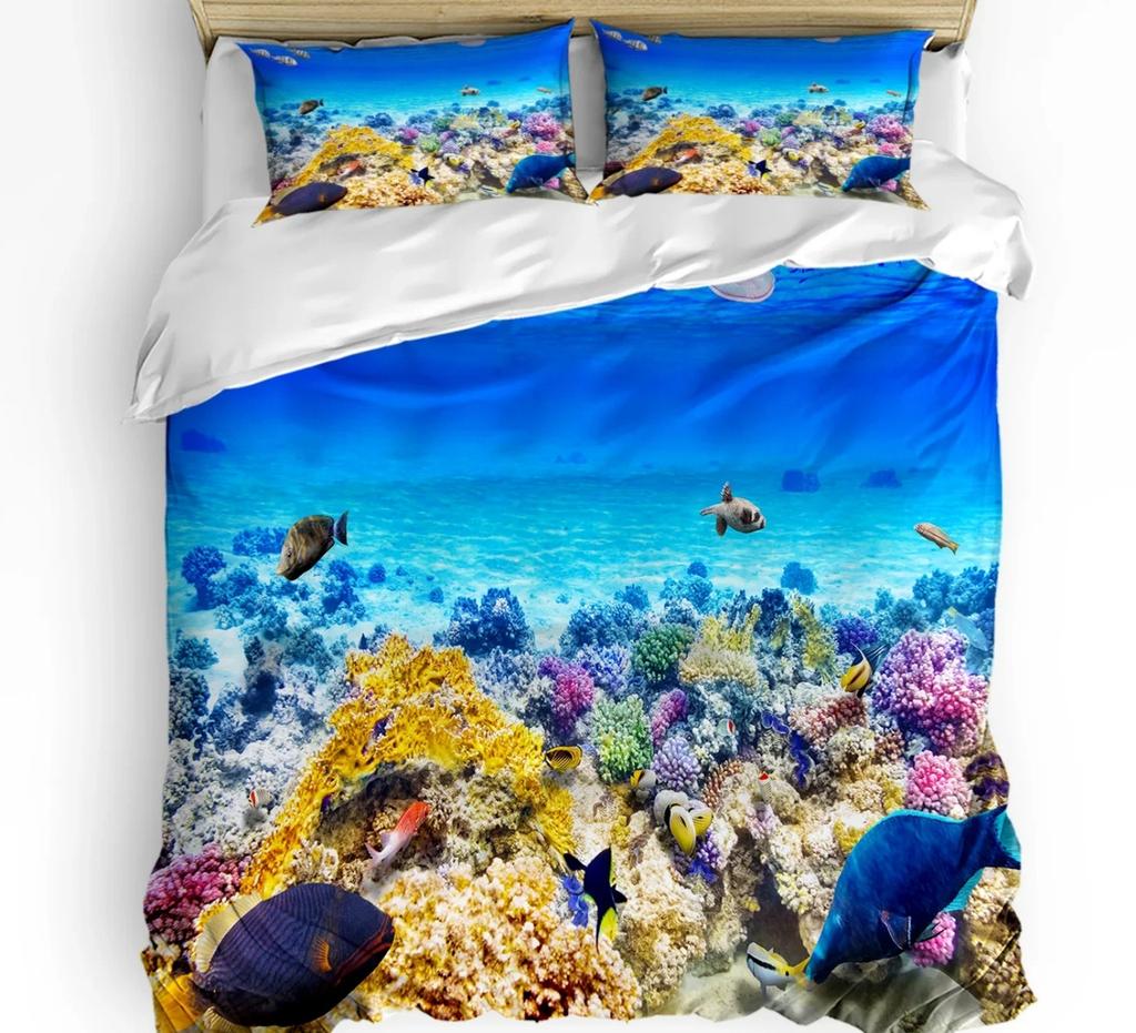 Comforter Shell Starfish With Custom 3 Pcs King Size Blue Ocean Coral Bedding Set Home Textile Room Decoration