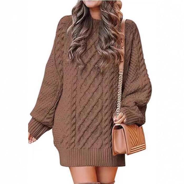 

New Knitted Sweater Women s Loose Half High Neck Coarse Needle Hoodie Large Solid Color Sweater One size темно-коричневого кольору