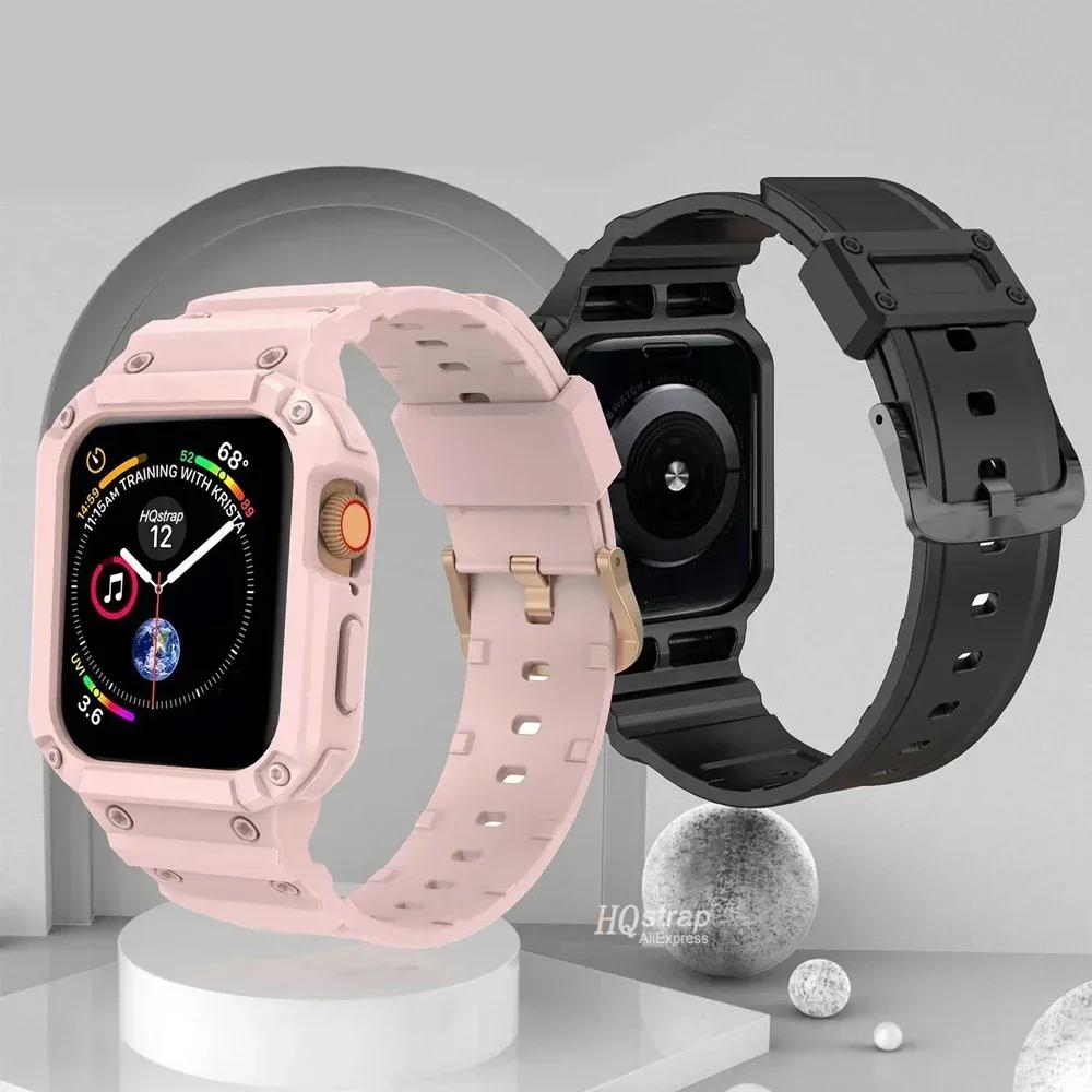 Case for Apple Watch Band 44mm 45mm 49mm 42mm 40/38 Watch Strap for Iwatch 7 8 6 5 4 SE TPU Protective Cover Silicone Bracelet