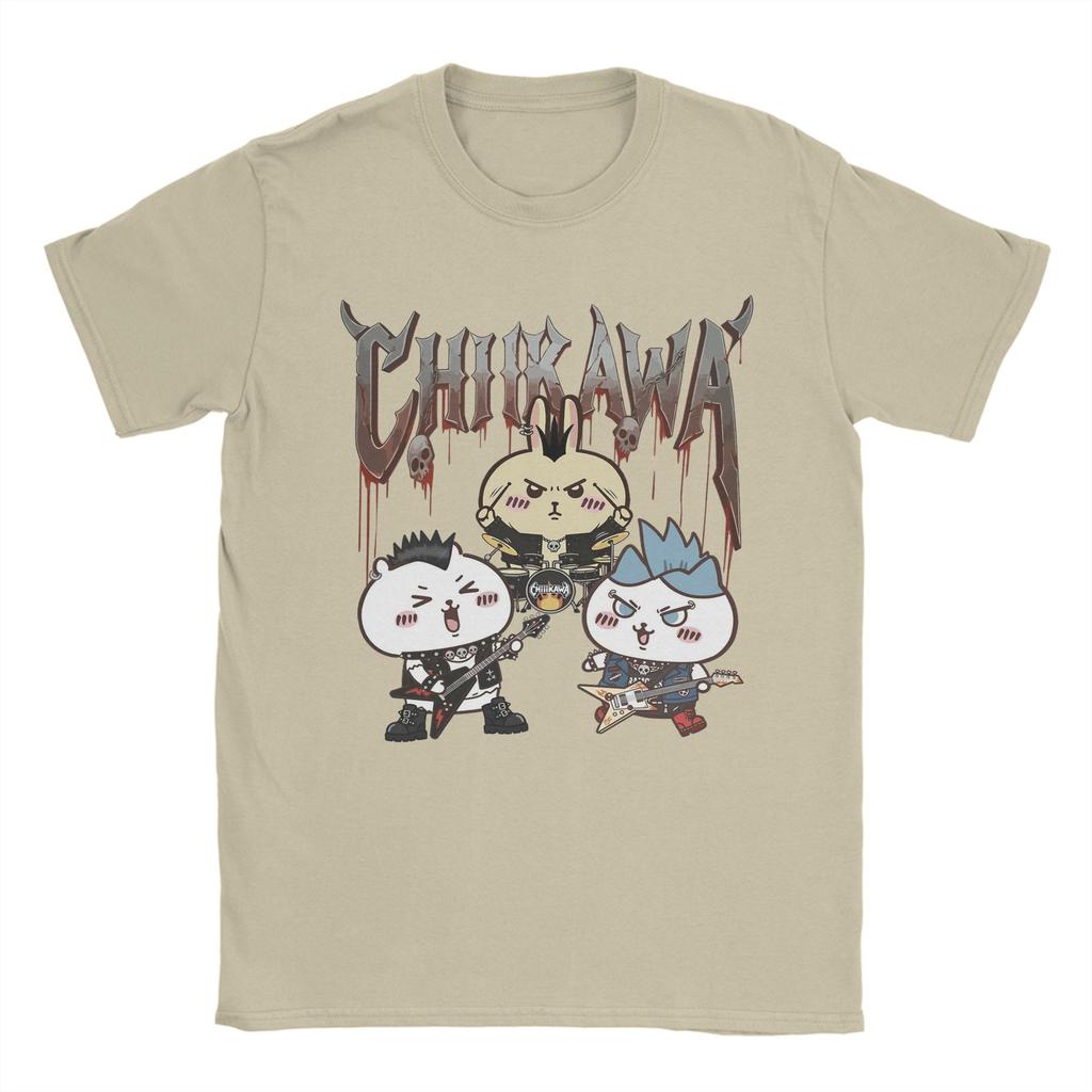 Chiikawas rock band TShirt for Unisex Vintage Cotton Tees Round Neck Short Sleeve T Shirts Gift Clothing